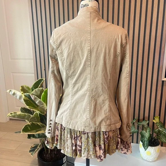 Oli & Hali Military Style Jacket Small Ruffle Hem Bronze Button Cotton Blend - Picture 2 of 8